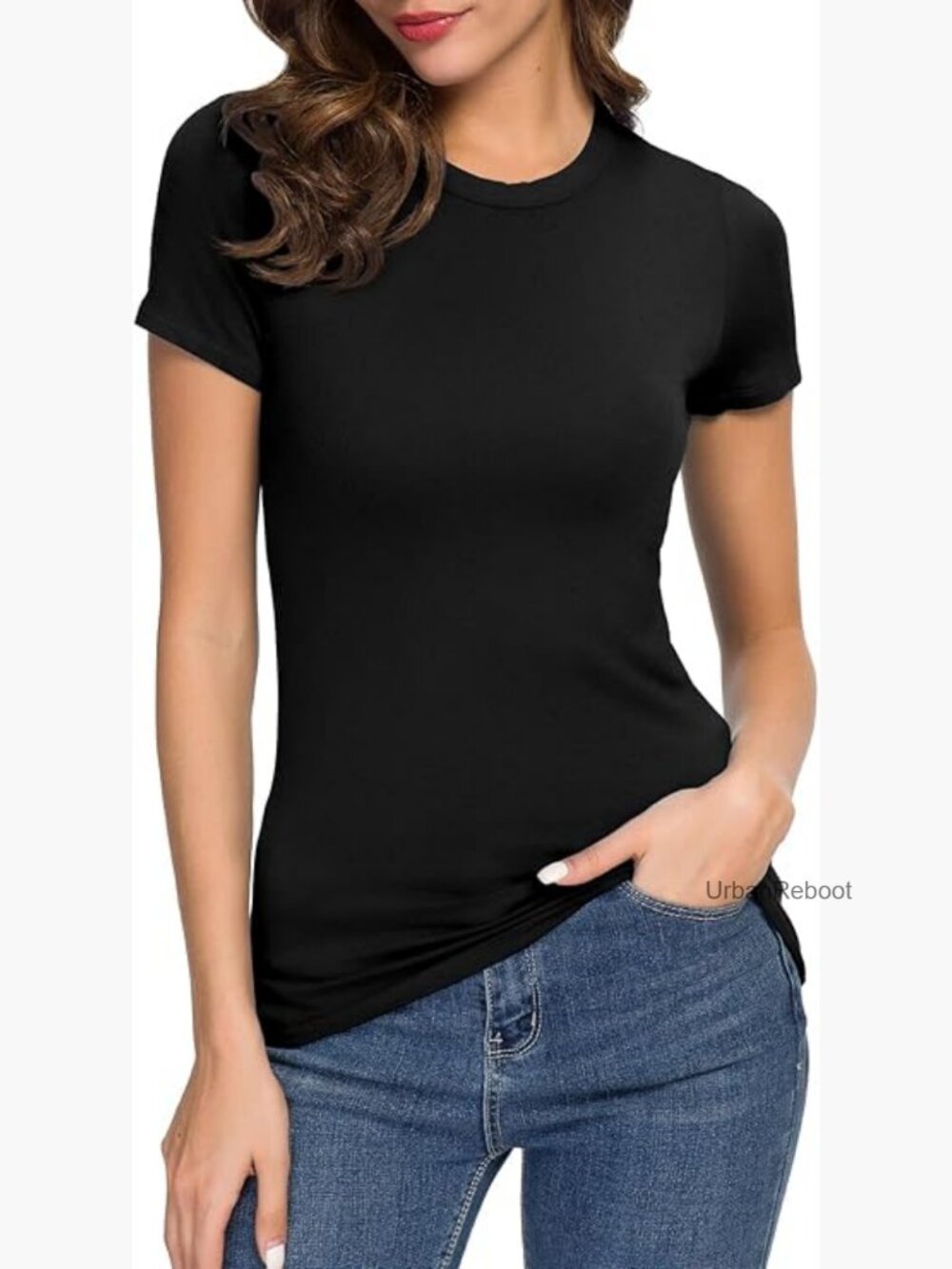 Crewneck Slim Fit Short Sleeve T-Shirt Stretchy Bodycon Basic Tee Top